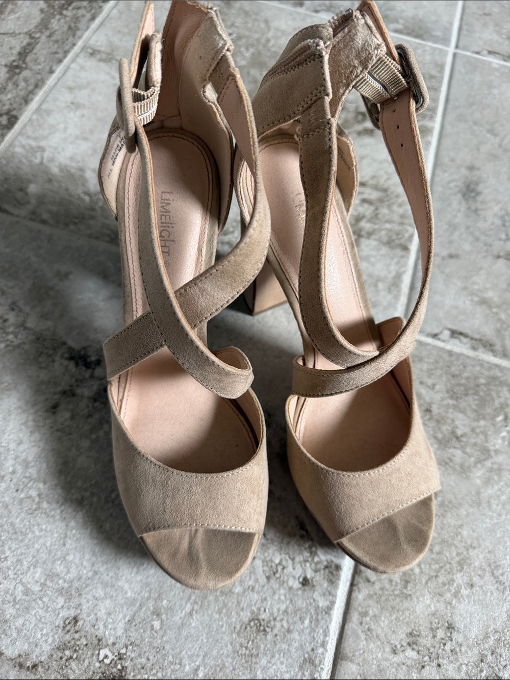 Limelight Nude Suede Crisscross Block Heel Sandals